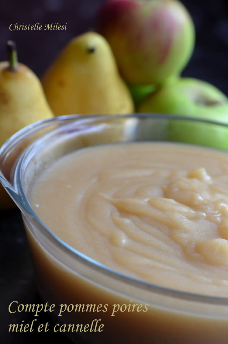 Recette de Compote pommes poires miel et cannelle