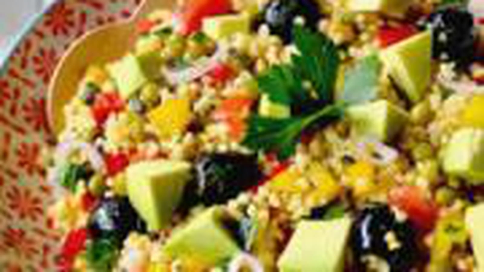 Taboulé petits pois poivrons tomates olives noires avocat