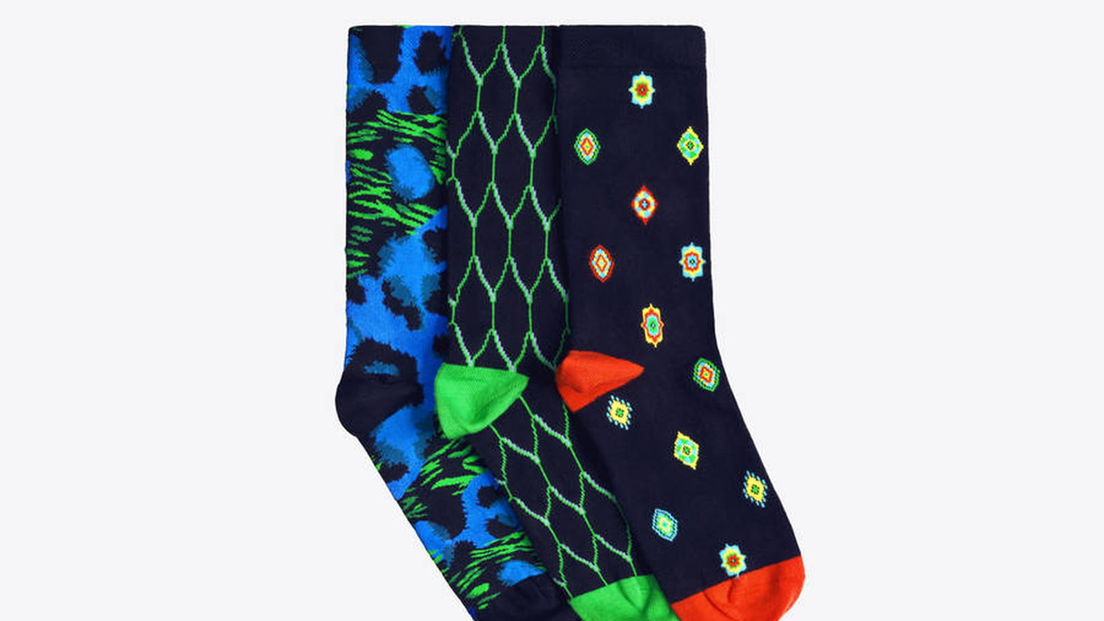 Lot de chaussettes imprimées bleu, vert et orange
