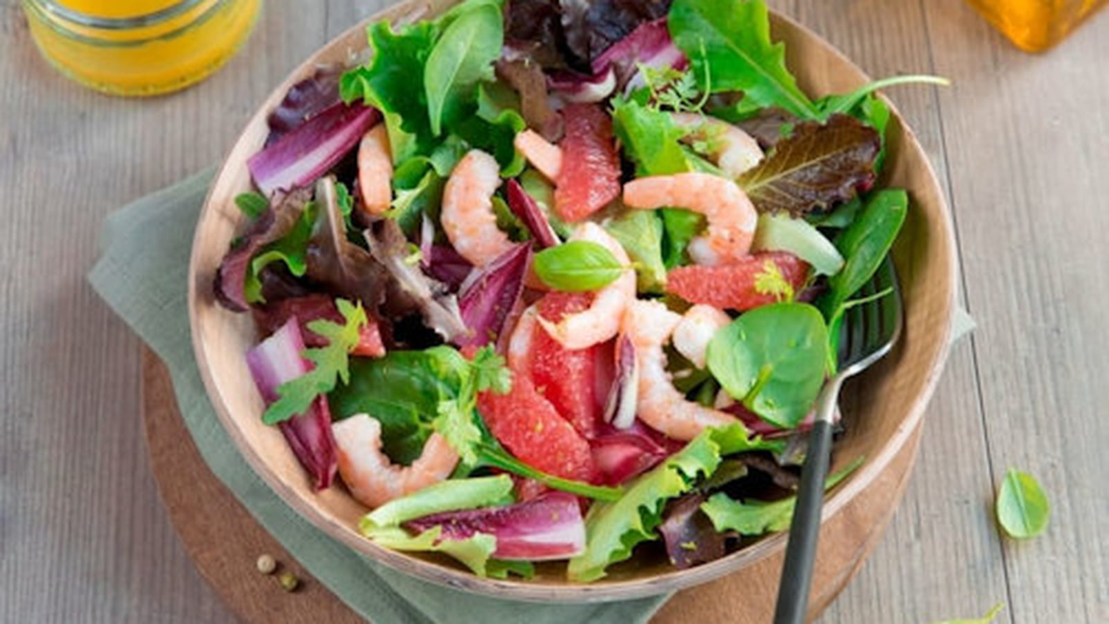 Salade fraîcheur, crevettes, agrumes