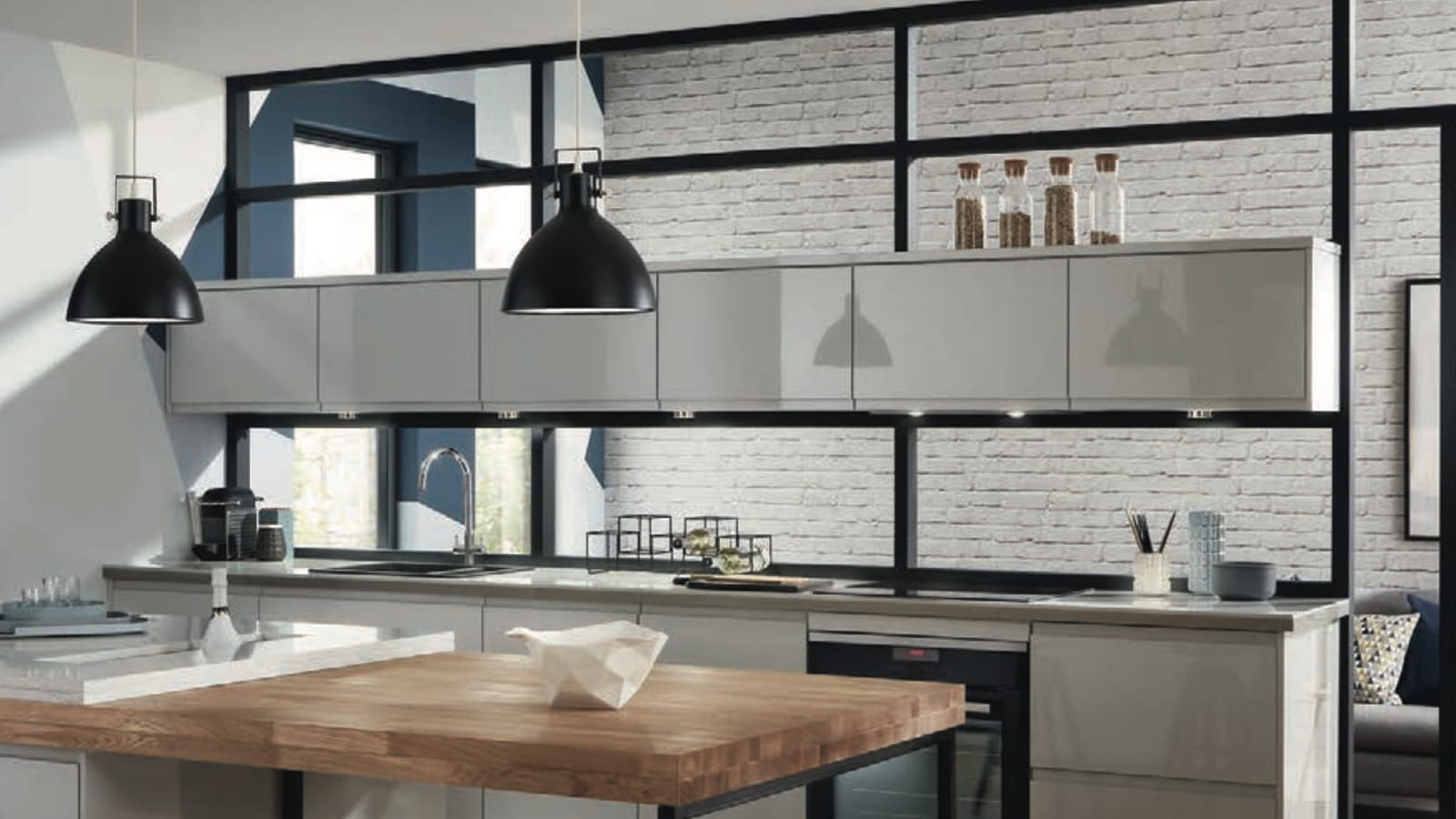 Cuisine Bréval Brillant gris clair Howdens
