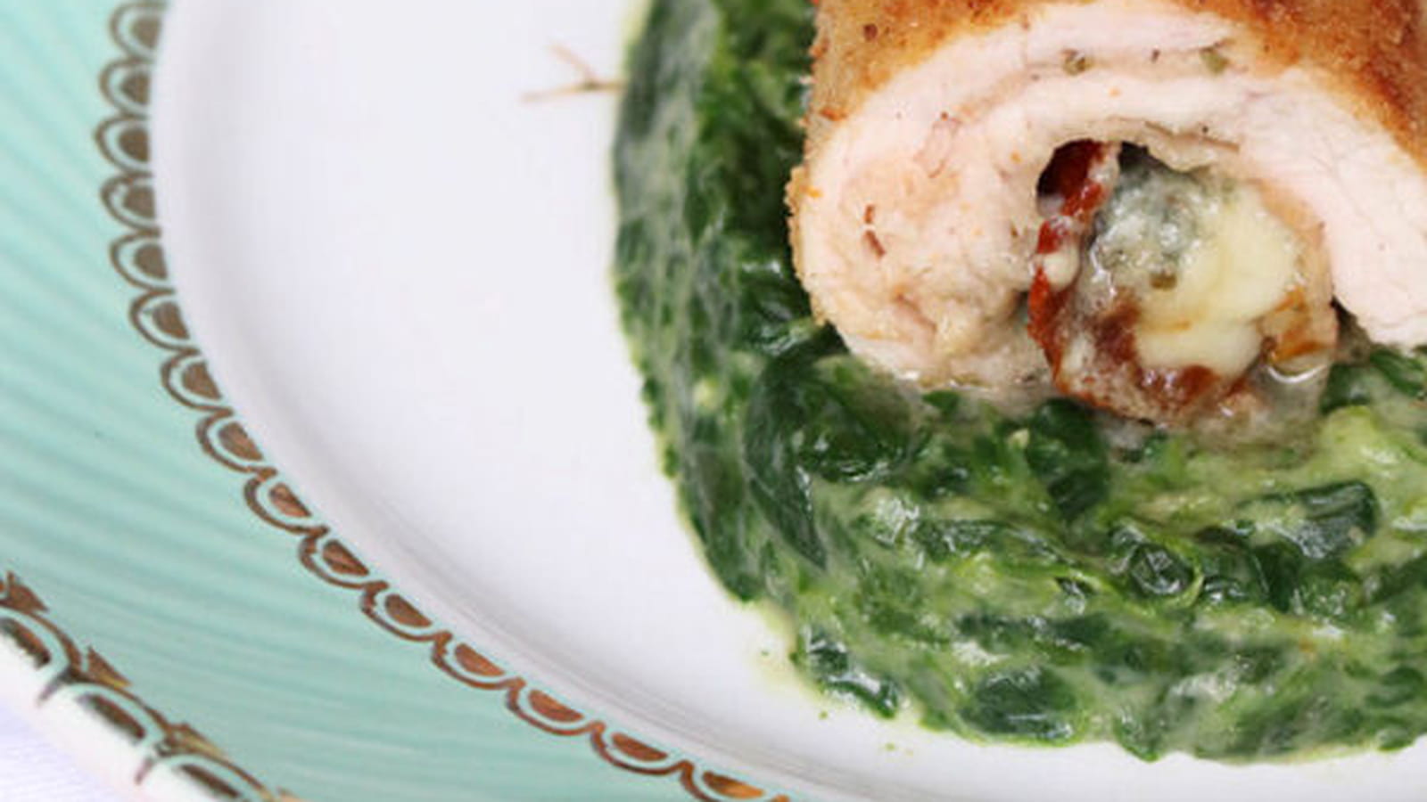 Cordon bleu au roquefort et tomates séchées, épinards à la ricotta