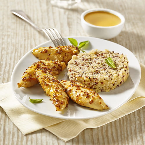 Aiguillettes de poulet miel/moutarde et son Quinoa Délice Tipiak