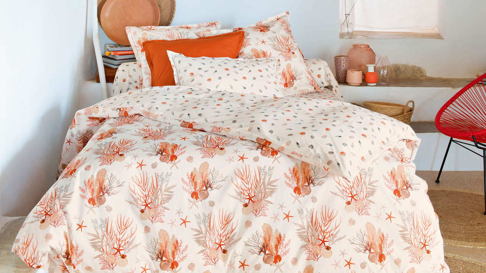 Linge de lit corail