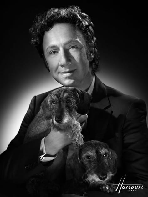 Stéphane Bern et ses deux teckels au studio Harcourt