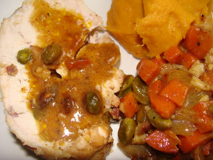 Recette de Rôti de dinde aux pistaches et lardons