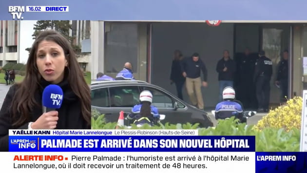 Pierre Palmade arrive à l'Hôpital Marie Lannelongue