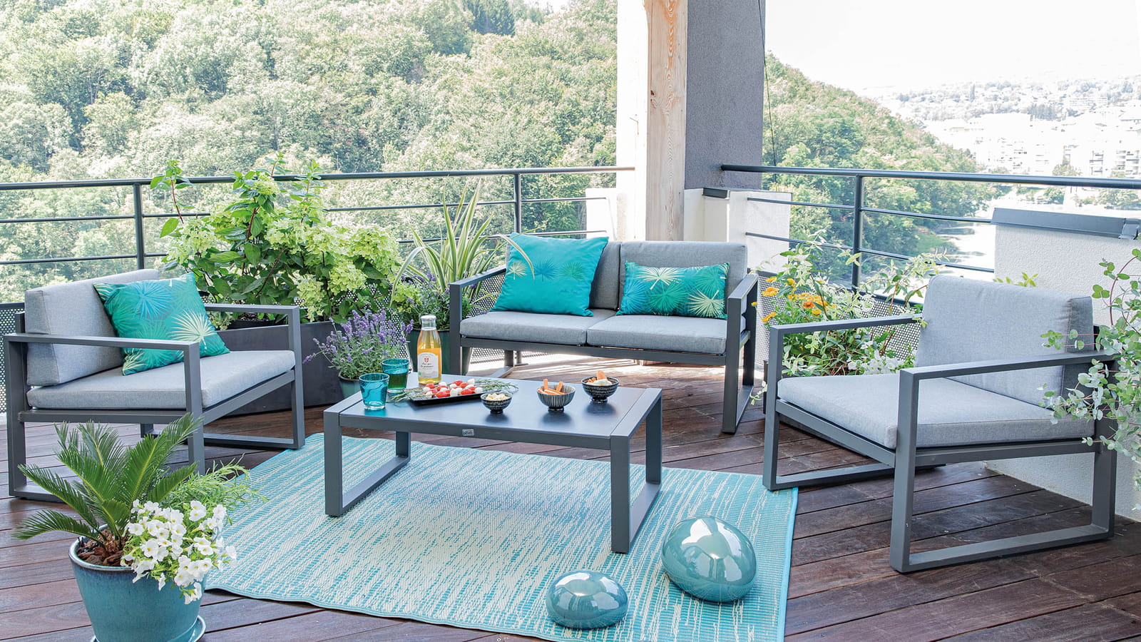 Salon de jardin en aluminium gris 