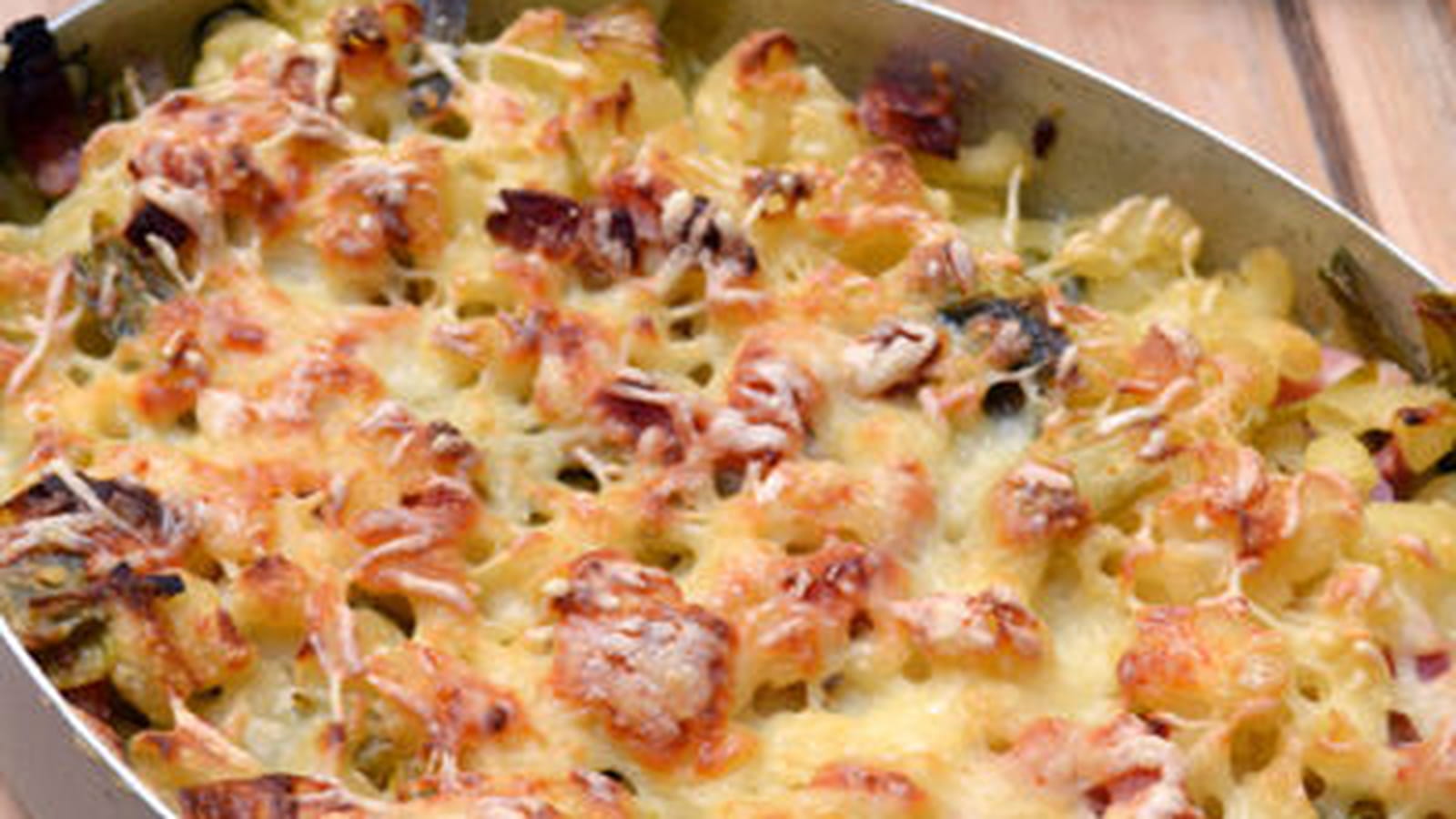 Gratin pâtes et poireaux