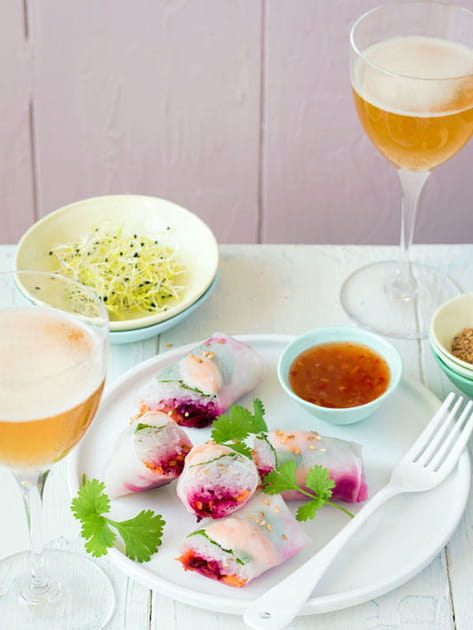 Rouleaux de Printemps aux crevettes, betterave et carottes