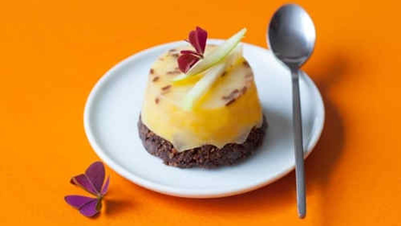 Tatin pomme poire sur biscuit chocolat