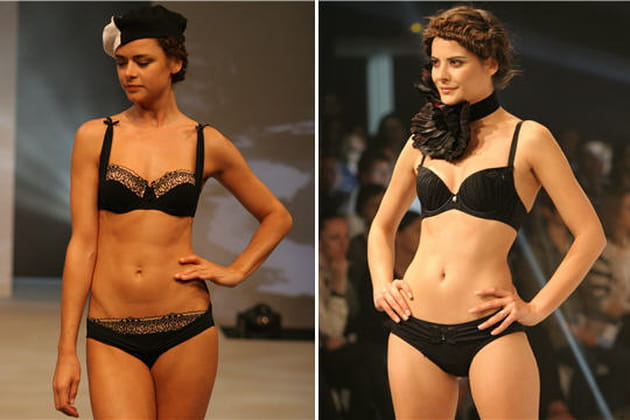 Ensemble noir et beige drap&eacute; de Fidelia et parure drap&eacute;e de Memosa