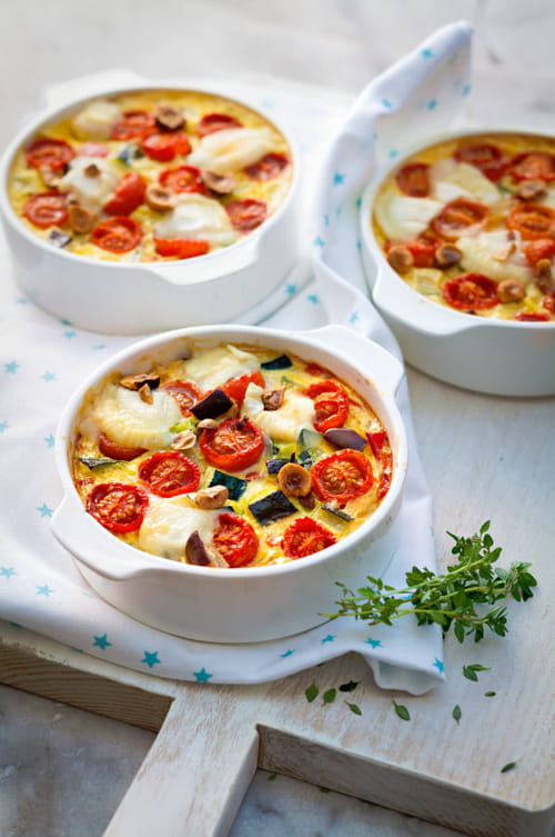 Clafoutis de légumes rôtis, noisettes et crottin de Chavignol