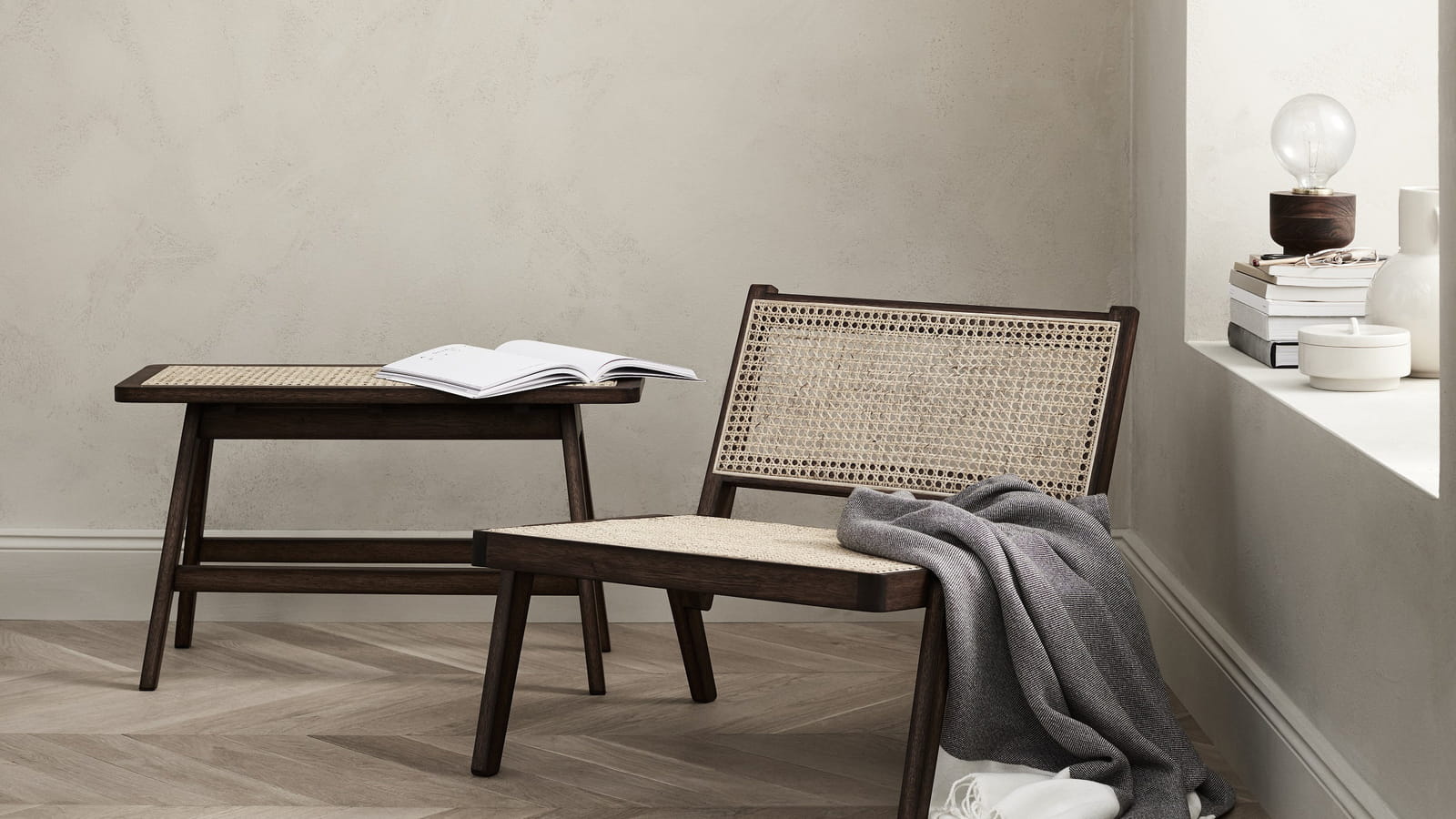 Banc en cannage & rotin 