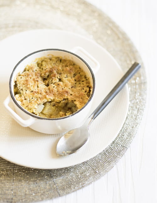 Crumble de foie gras, au céleri et à la pomme