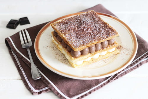Mille-feuille à la crème diplomate chocolat et vanille