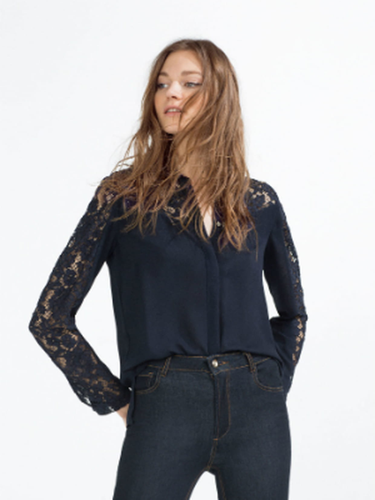 Blouse à Enfiler Zara Femme - Taille 36 - Noir/Bleu - Style Classique Et Transparent - Occasion TB