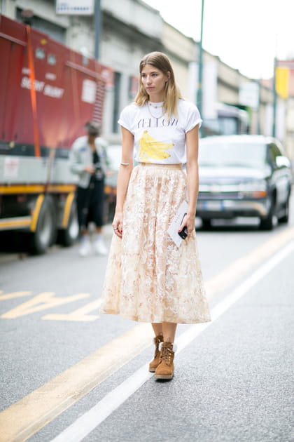 Street style &agrave; Milan : la dentelle pastel