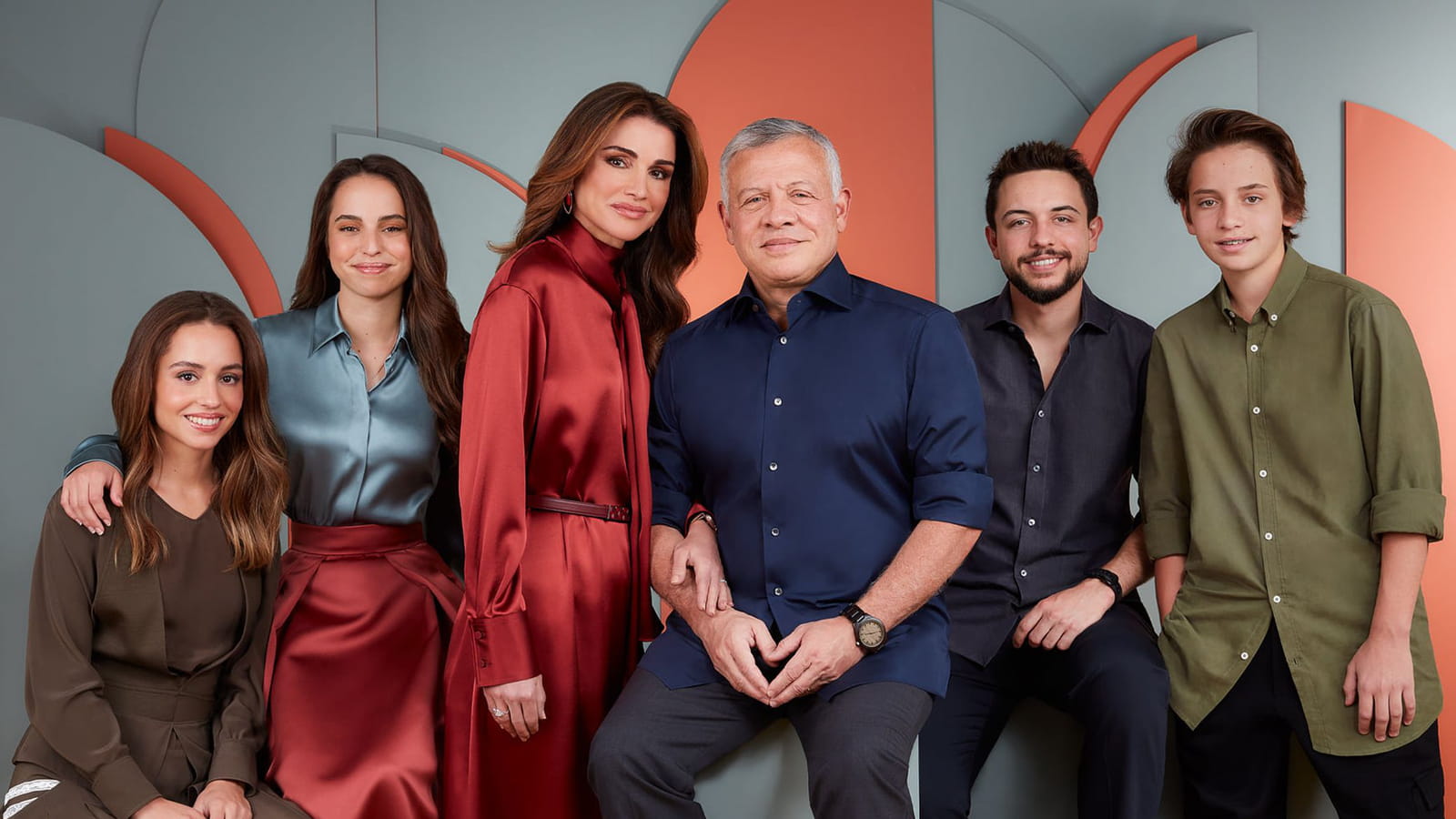 Princesse Iman, Princesse Salma, Rania de Jordanie, Abdallah II, Prince Hussein et Prince Hashem