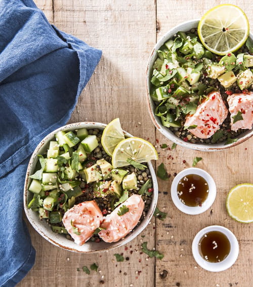 Bowl de crudités et saumon rôti au lait de coco Actifry Genius