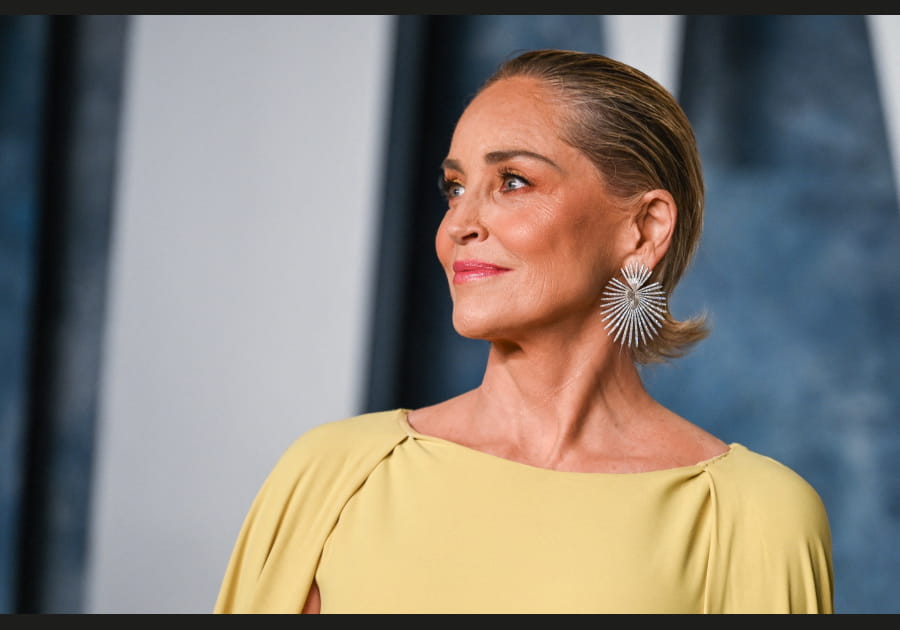 Sharon Stone, inspirante avec ses cheveux plaqu&eacute;s en arri&egrave;re
