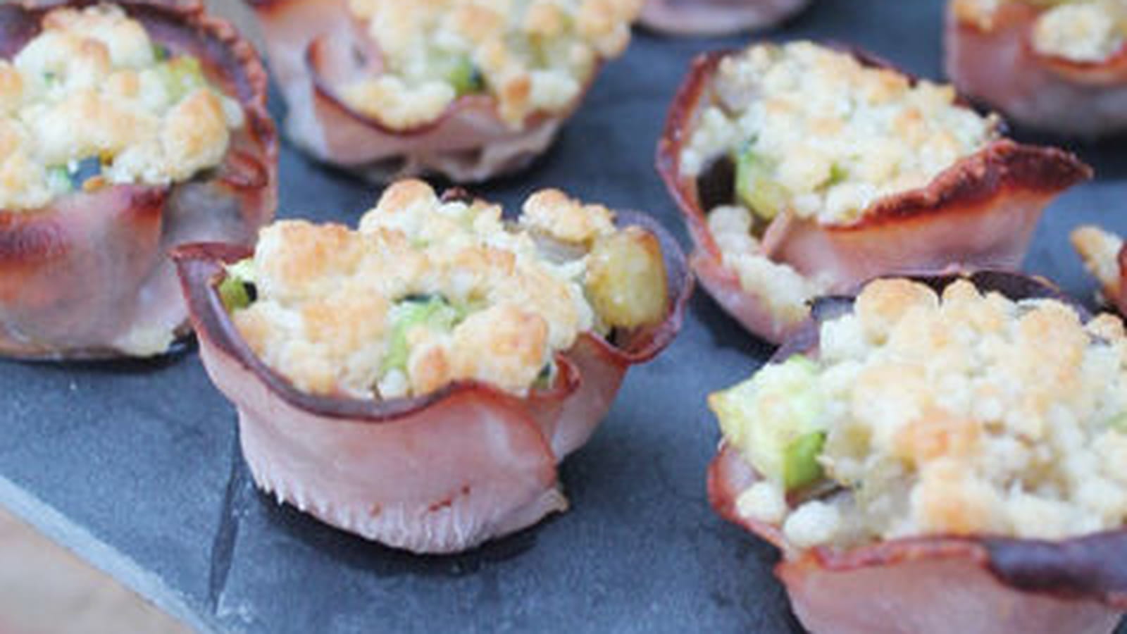Bouchée au bacon courgette aubergines en crumble
