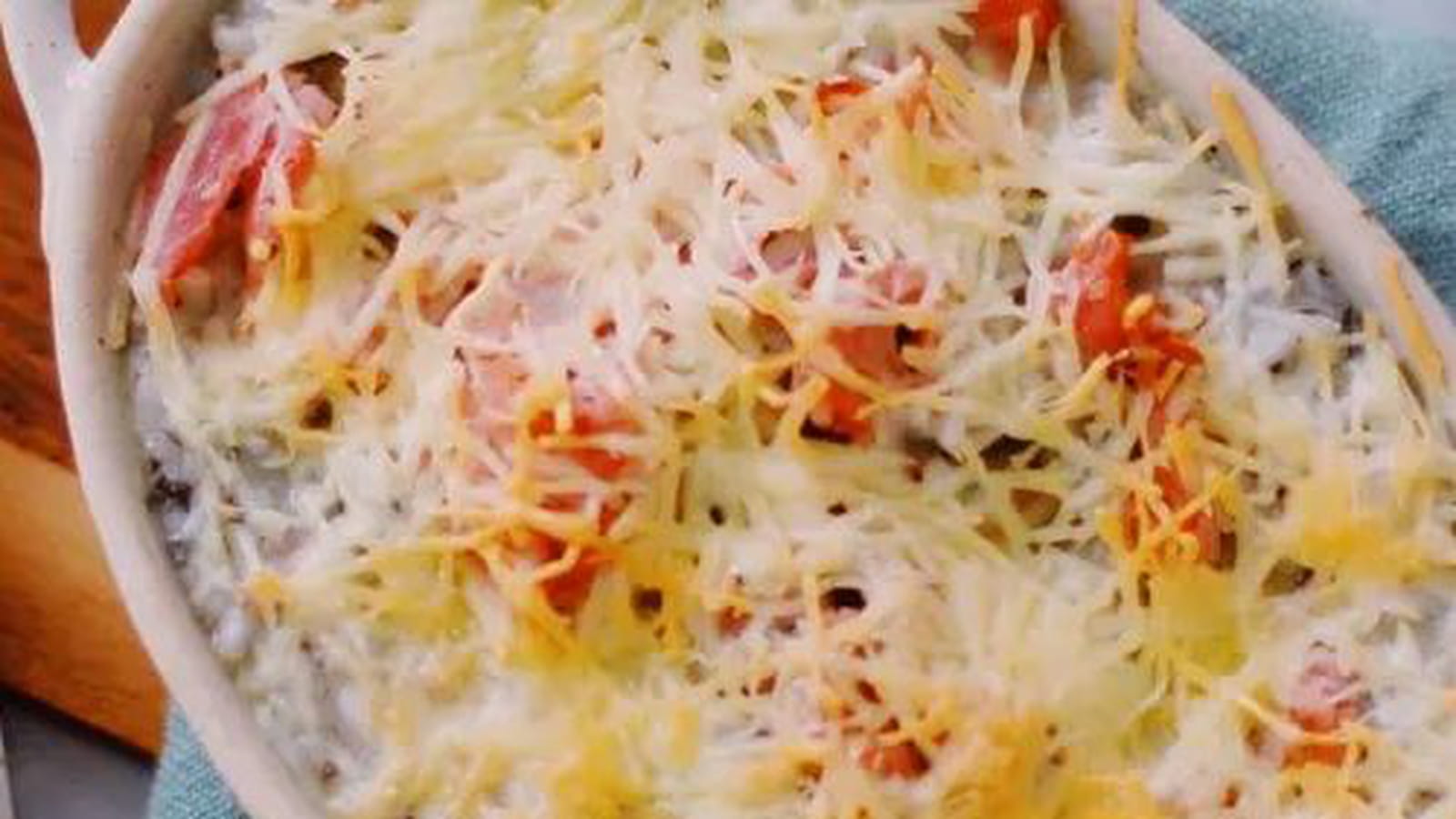 Gratin de riz et jambon blanc