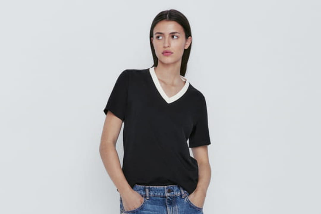T-shirt Massimo Dutti Col V Jaune XL - 100% Coton, Neuf Avec étiquette