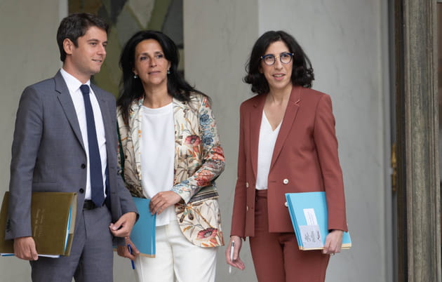Gabriel Attal, Chrysoula Zacharopoulou, secr&eacute;taire d'&Eacute;tat charg&eacute;e du D&eacute;veloppement, et Rima Abdul-Malak, ministre de la Culture