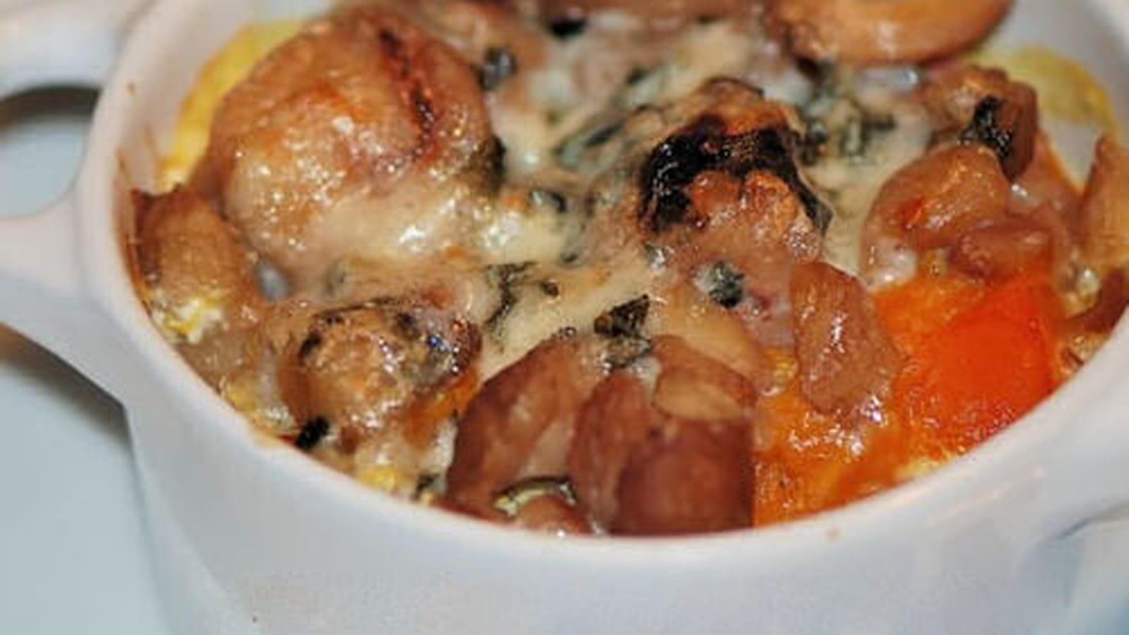 Cocotte de potimarron et châtaignes au roquefort