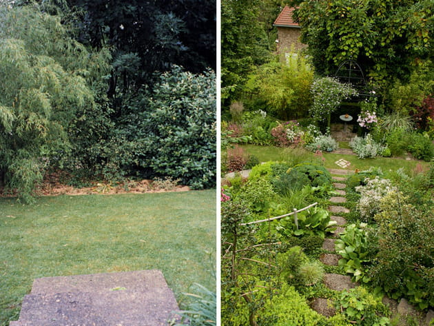 Un kiosque de jardin au pied de l'escalier