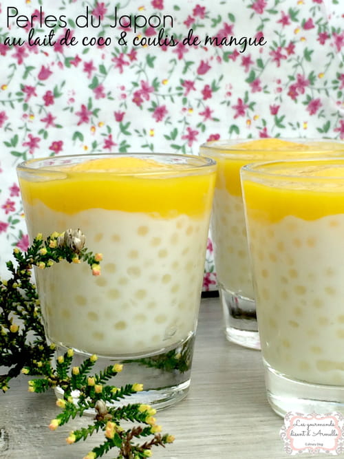 Perles du Japon au lait de coco et coulis de mangue