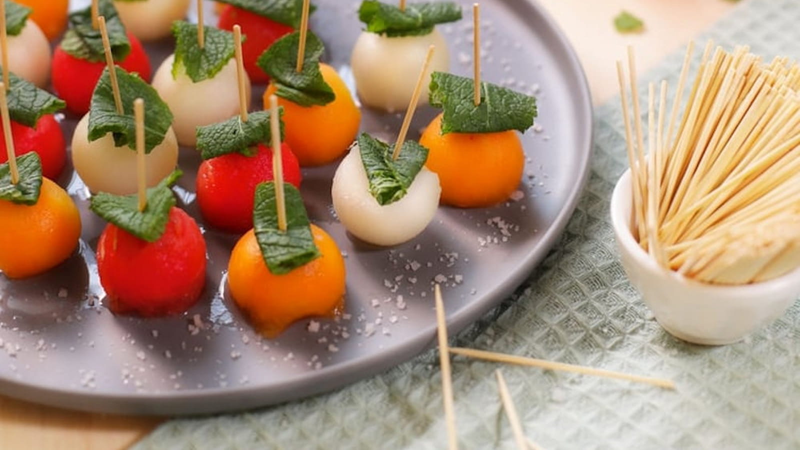Brochettes de pastèque et melon
