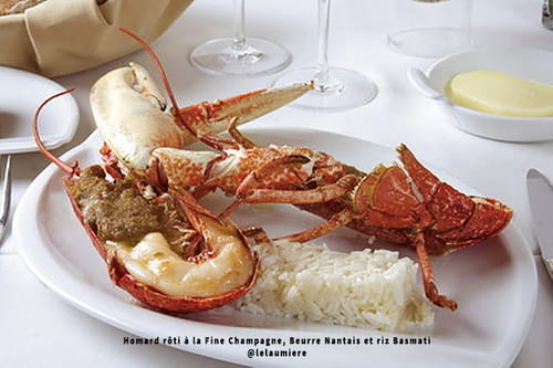 Homard rôti à la Fine Champagne, beurre nantais et riz Basmati