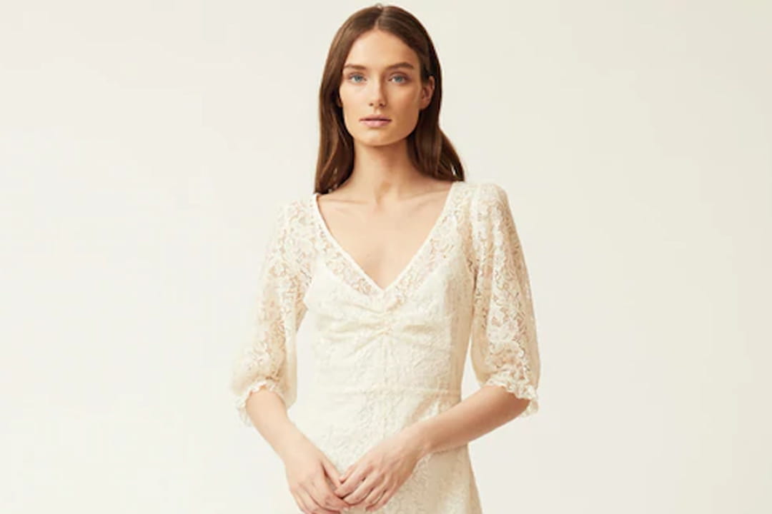 Robe Courte En Dentelle Free People - Taille S Petite - Blanche - Manches Courtes - Occasion Très Bon état