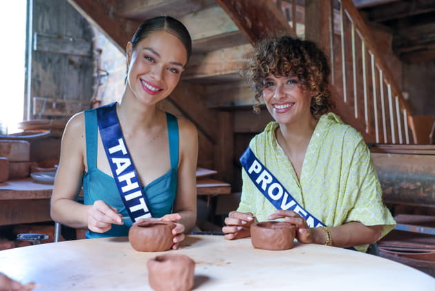 Miss Tahiti et Miss Provence en plein atelier poterie en Martinique