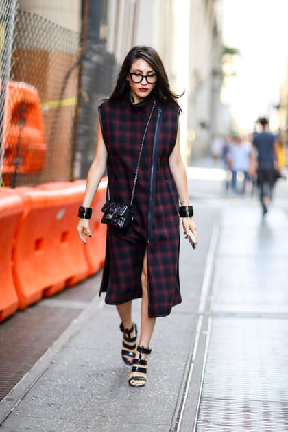 Street style &agrave; New York : la robe &agrave; carreaux