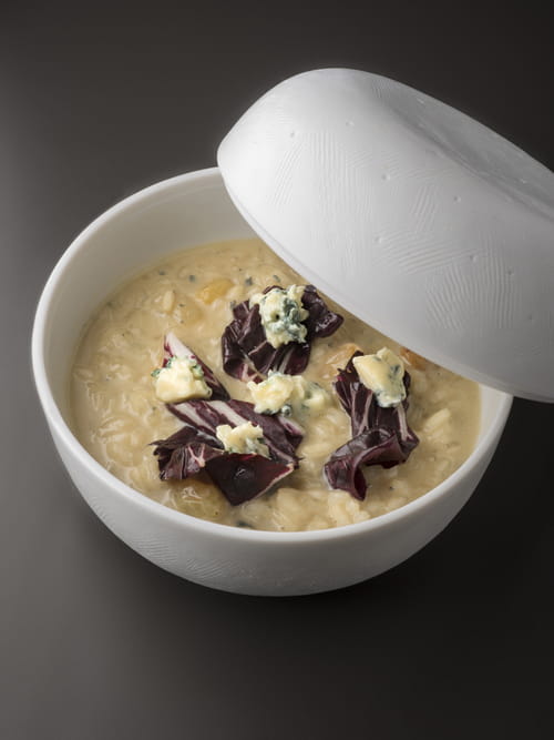Risotto, radicchio, raisins blonds, Saint Agur