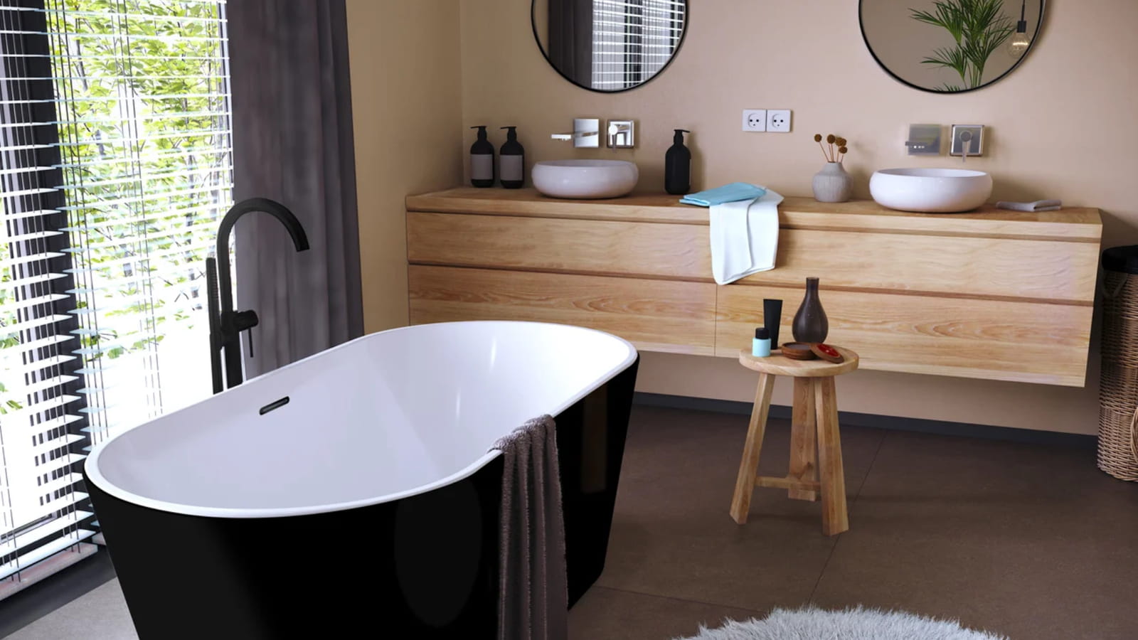 Une baignoire îlot en total black 