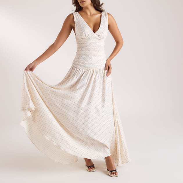 WHITE POLA DOT MAXI DRESS