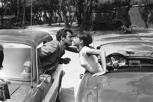 Jean-Paul Belmondo et Anna Karina, sur le tournage de "Pierrot le fou"