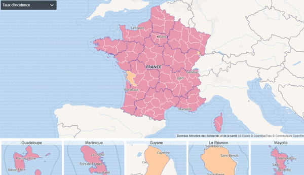 Carte du taux d'incidence en France au 15 octobre 2020