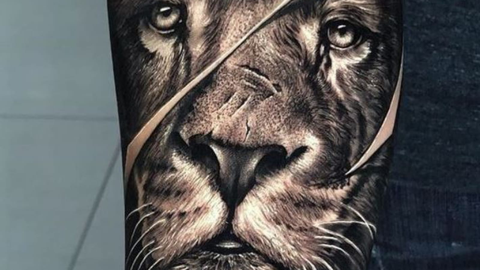 Lion réaliste sur l'avant-bras