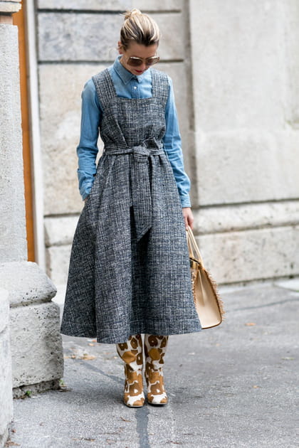 Street style &agrave; Milan : la robe r&eacute;tro