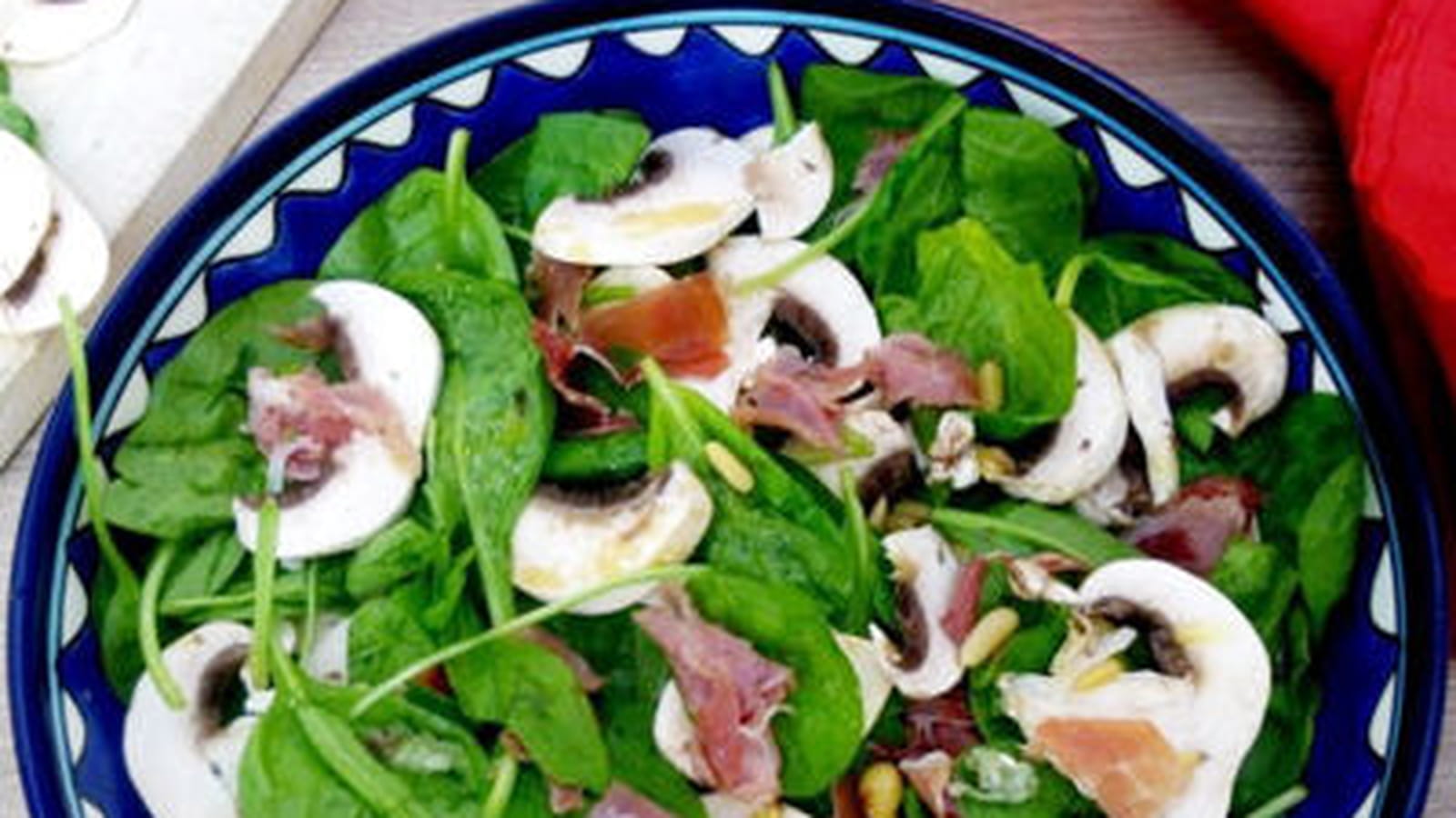 Salade épinards-champignons-jambon