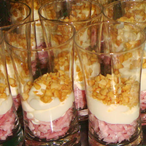 Verrines jambon, Vache qui rit, éclats de cacahuètes