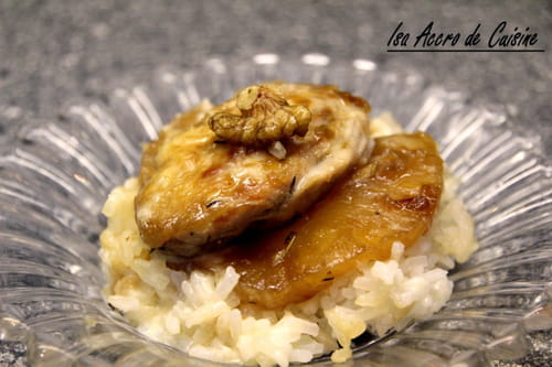 Filet de caille à l'ananas, sirop d'érable et noix