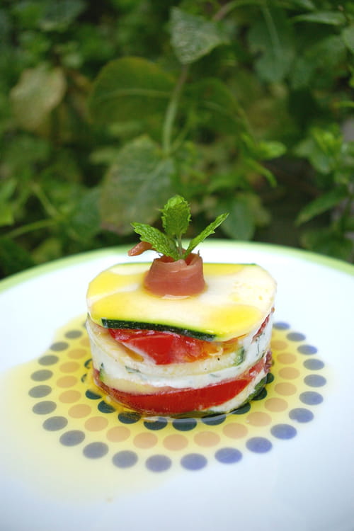 Millefeuille de jambon de Vendée, courgette, chèvre