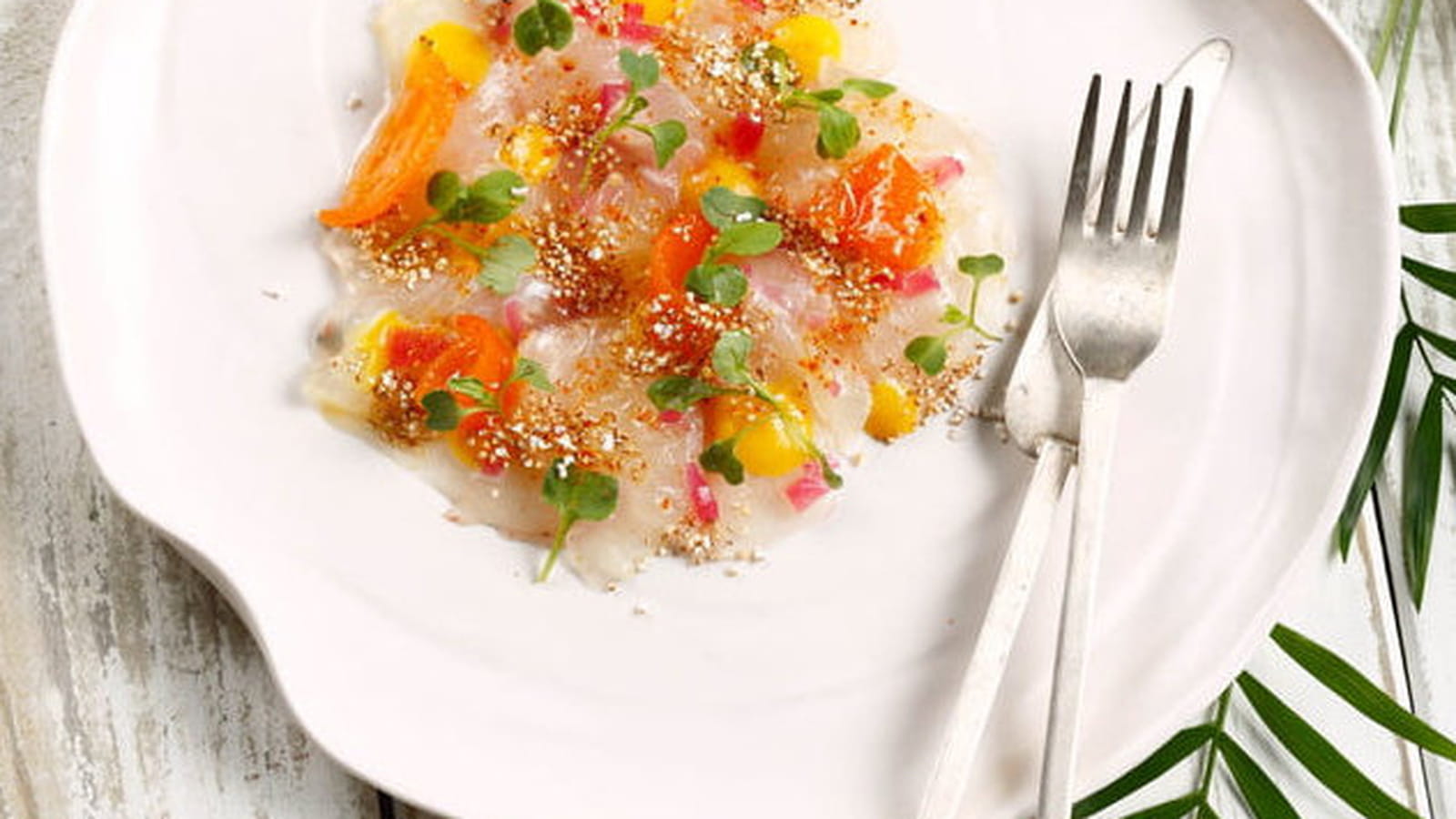 Carpaccio de daurade, kumquats et gelée au thé exotique