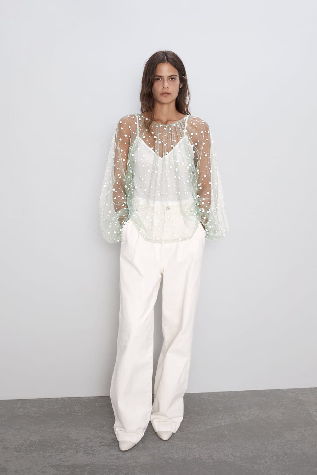 Chemisier Femme Zara à Motifs Transparents - Taille S, Manches Longues, Occasion Très Bon état